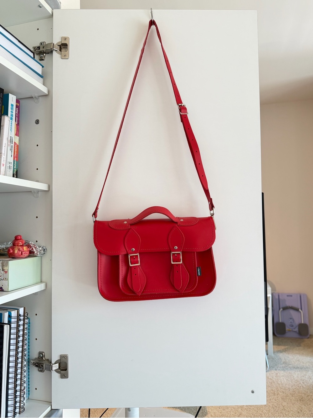 Red Structured Leather Crossbody